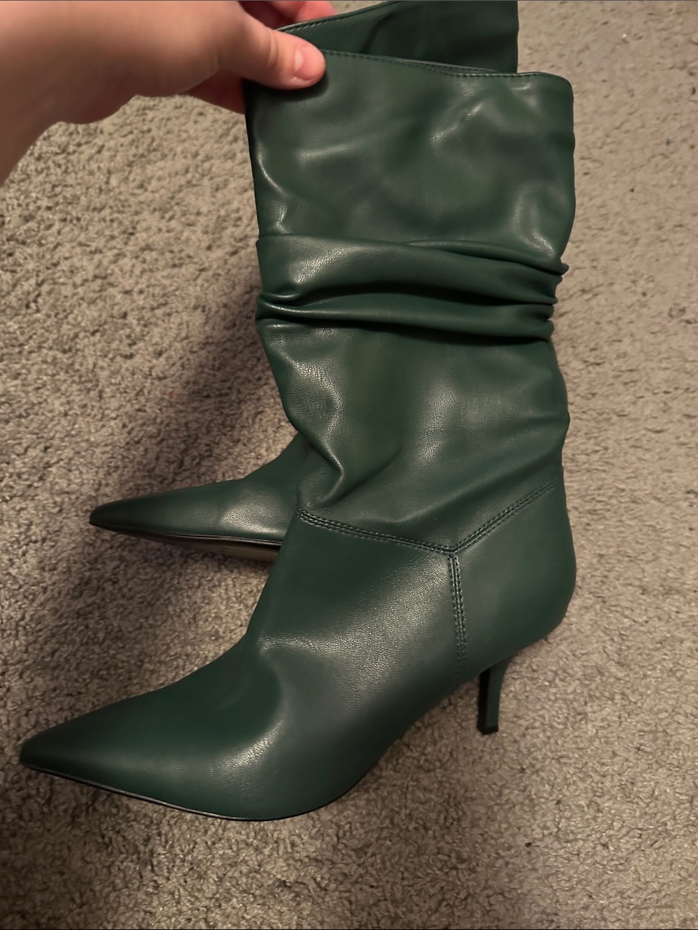 Women's Green Mid-Calf Pointed-Toe Stiletto Boots- Marc Fisher brand - Picture 2 of 3